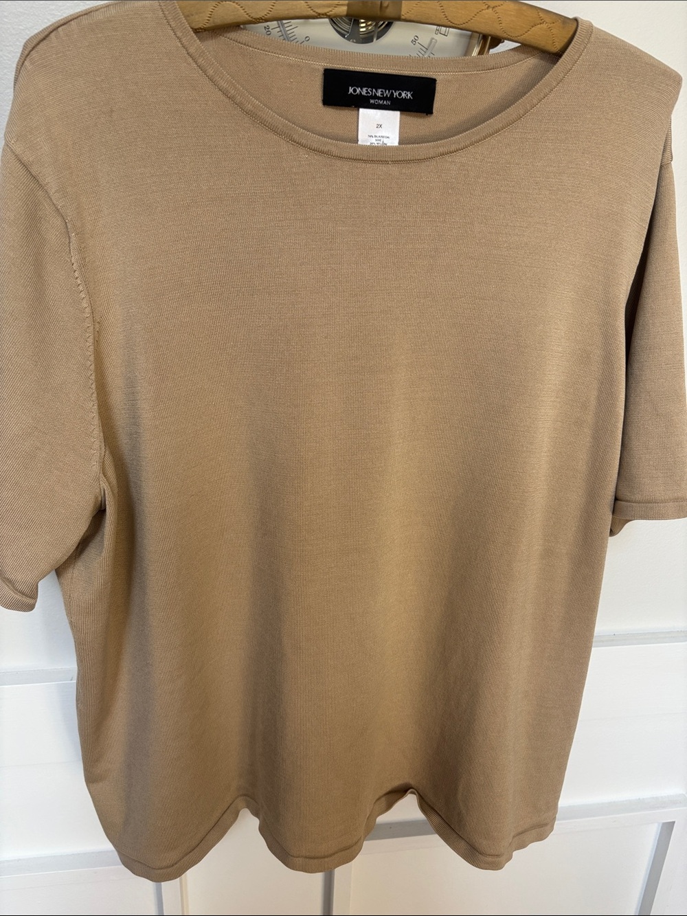 Jones New York  Camel Short-Sleeve silk Crewneck top